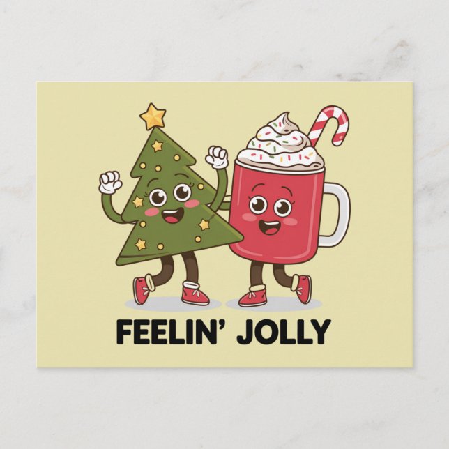 Feelin Jolly Christmas Tree Kaffee Lover Winter Postkarte (Vorderseite)