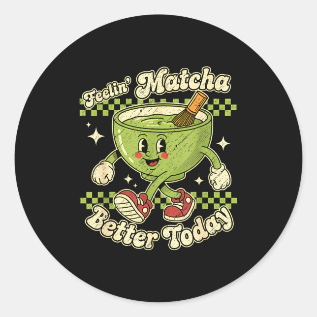 Feelin’ Matcha Better Today Kawaii Cute Boba Bubbl Runder Aufkleber (Vorderseite)