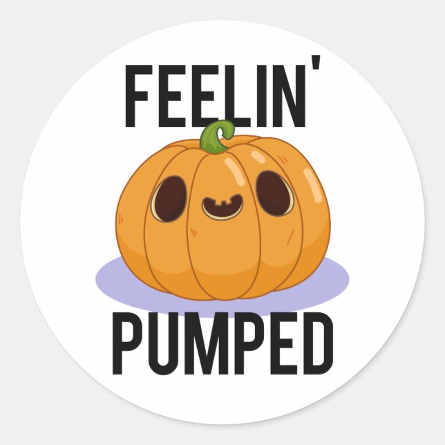Feelin Pumped Funny Pumpkin Pub Runder Aufkleber (Vorderseite)