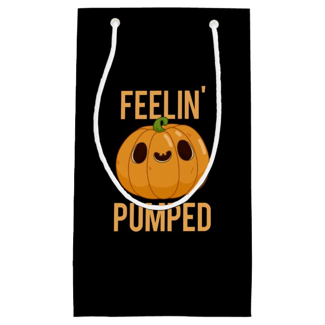 Feelin Pumped Funny Pumpkin Pun Dark BG Kleine Geschenktüte (Vorderseite)