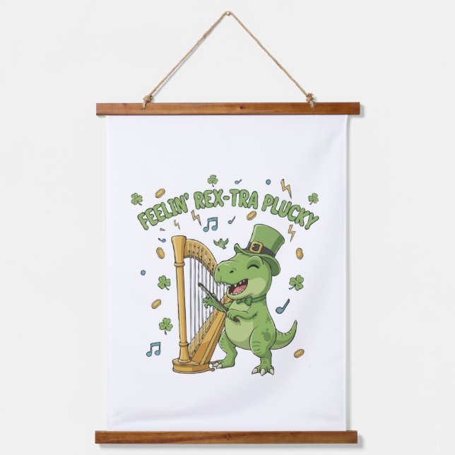 Feelin' Rex-tra Plucky Funny St. Patrick's Day   Wandteppich Mit Holzrahmen (Vorderseite)