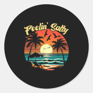 Feelin Salty Beach Sommerurlaub Vintag 70er Ret Runder Aufkleber