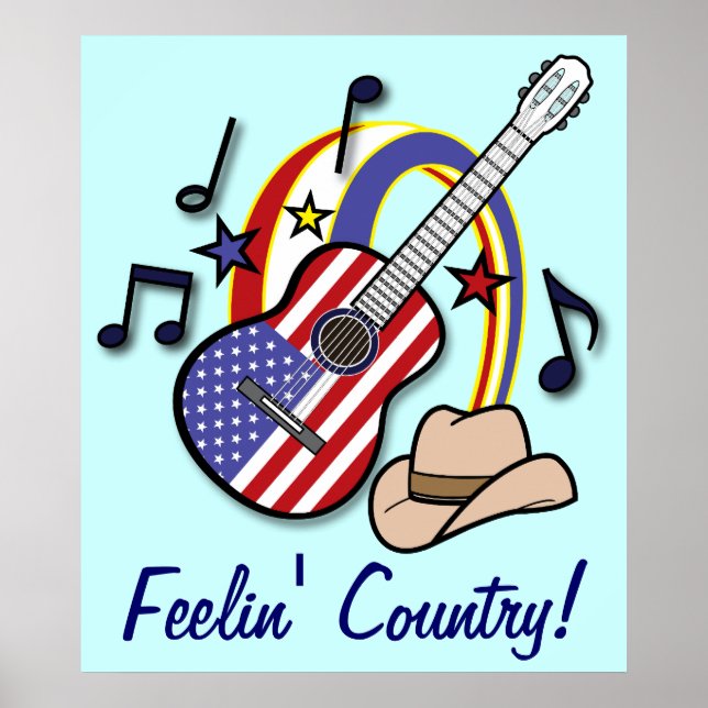 Feelin'Country Guitar und Flag Poster (Vorne)