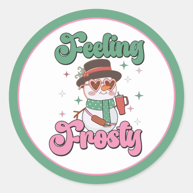 Feeling Frosty Retro Snowman  Runder Aufkleber (Vorderseite)