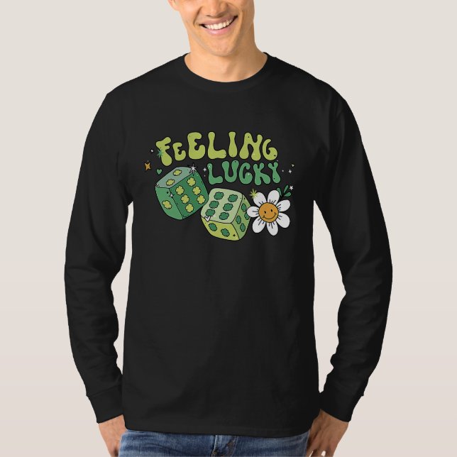 Feeling Lucky Dice Retro Groovy St Patrick's Day W T-Shirt (Vorderseite)