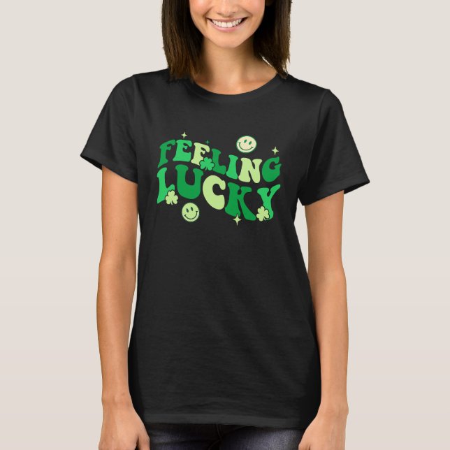Feeling Lucky Shamrock Groovy St Patrick's Day Ire T-Shirt (Vorderseite)