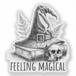 Feeling Magical Witches Spell Book and Skull Aufkleber