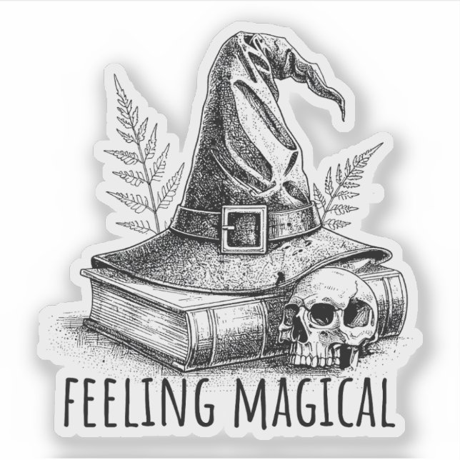 Feeling Magical Witches Spell Book and Skull Aufkleber (Vorderseite)