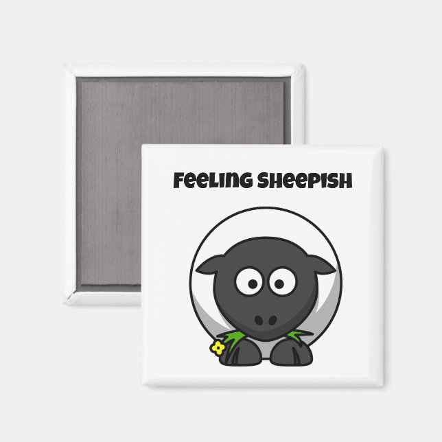 Feeling Sheepish Cute Sheep Cartoon with Funny Pun Magnet (Vorderseite/Rückseite)