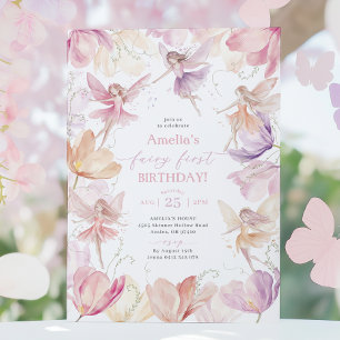 Feen 1. Geburtstag Feenparty Rosa Pfirsich Lila Einladung