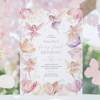 Feen 1. Geburtstag Feenparty Rosa Pfirsich Lila Einladung