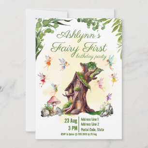 Feen 1. Pixie & Baumhaus-Gartenparty-Geburtstag Einladung