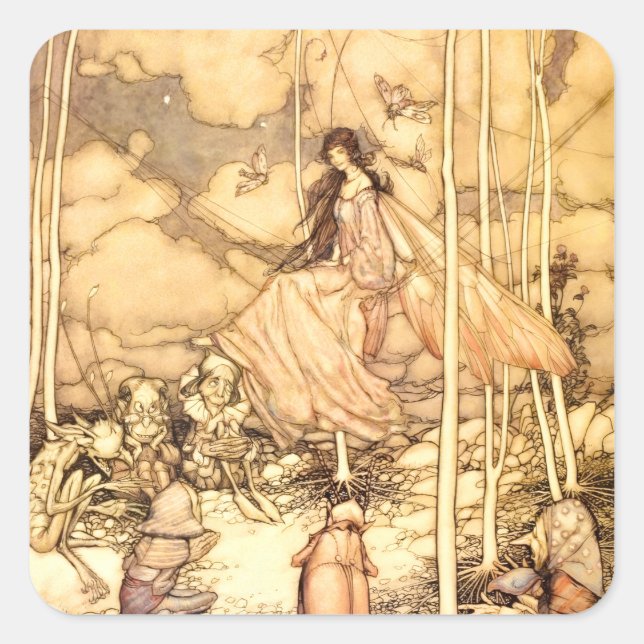 Feen Arthur Rackham Quadratischer Aufkleber (Vorderseite)
