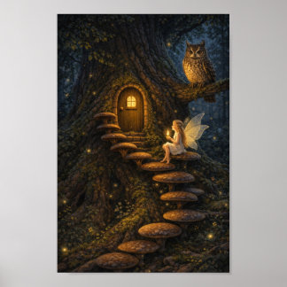Feen auf einer Pilztreppe - Verzaubertes Baumhaus Poster