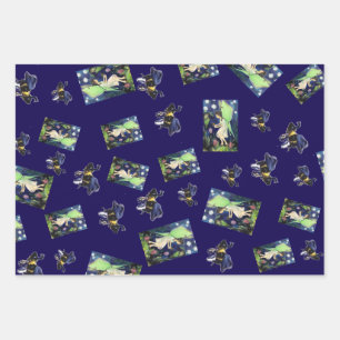Feen-Biene-Kind Maureen Girard Wildblumen Geschenkpapier Set