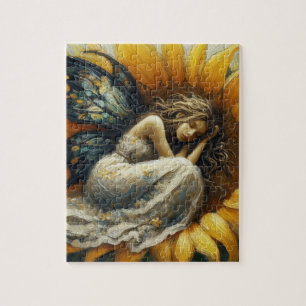 Feen, die auf einer Sonnenblume schläft Puzzle