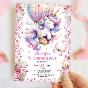 Feen-Einhorn 5. Geburtstag Mädchen Rosa Einhorn Einladung