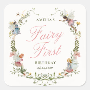Feen Erste Vintage Blumen Geburtstag Quadratischer Aufkleber