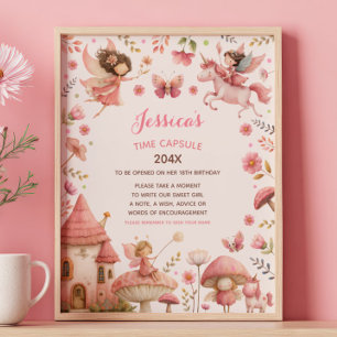 Feen-Erstes-Geburtstags-Rosa-Zeitkapsel-Schild Poster
