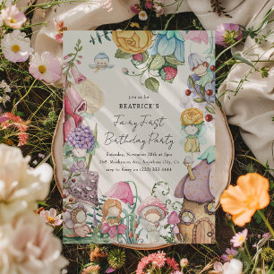 Feen Erstes Geburtstagsfest Florale Feen Mädchen 1 Einladung