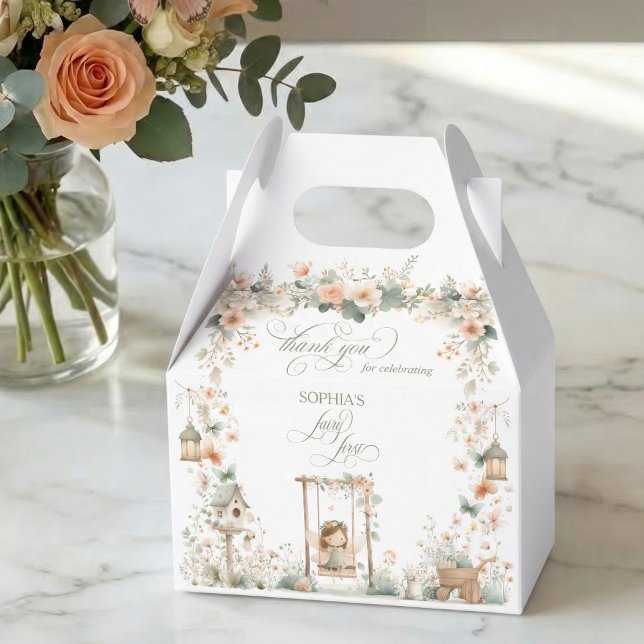 Feen Erstes Mädchen Geburtstagsfeier Geschenkschachtel (thank you elegant floral garden fairy first birthday party personalized favor box)