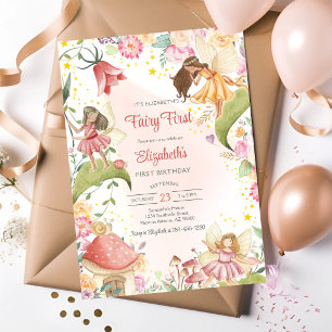 Feen Erstes Whimsical Floral 1. Geburtstag Einladung
