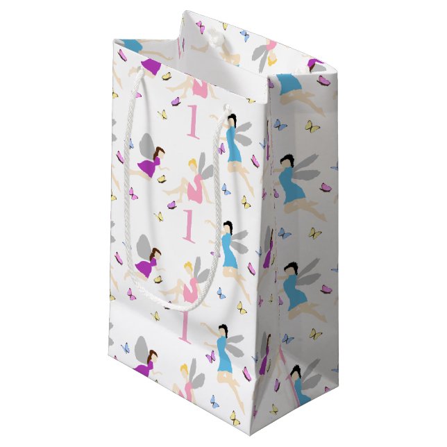 Feen-Erstgeburtstag Kleine Geschenktüte (Vorderseite Schrägansicht)