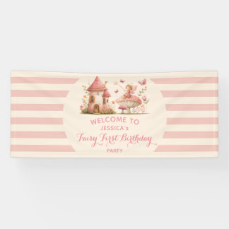Feen-Erstgeburtstag Rosa Gestreift WELCOME Banner