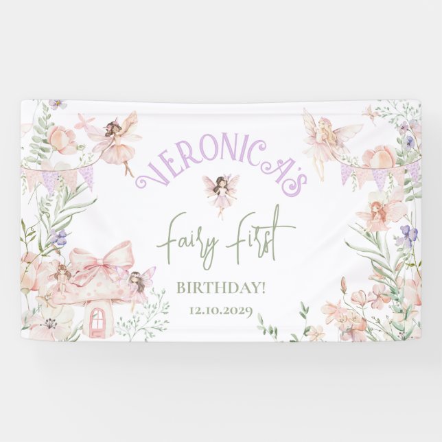 Feen-Erstgeburtstag Verzauberte Garten Whimsical Banner (Horizontal)