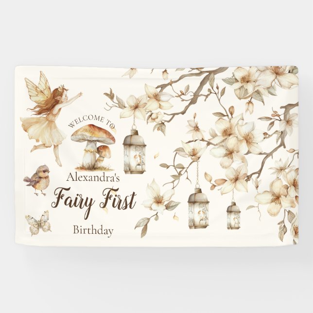 Feen-Erstgeburtstag Waldfloral Banner (Horizontal)