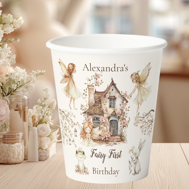 Feen-Erstgeburtstag Waldfloral Pappbecher (Von Creator hochgeladen)