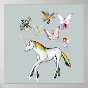 Feen färben das Einhorn Poster