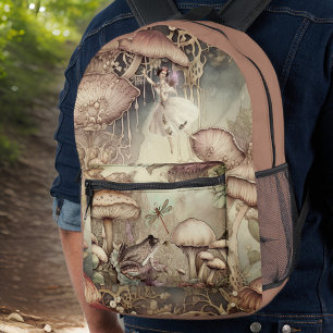 Feen Frosch Pilz Libelle Cottagecore Monogramm Bedruckter Rucksack