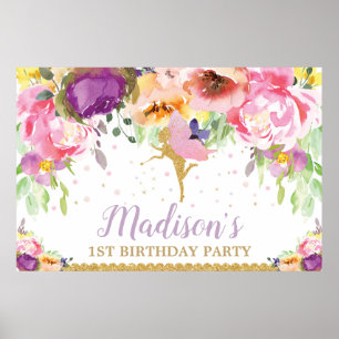 Feen-Geburtstagsfeier Hintergrund Banner Floral Poster