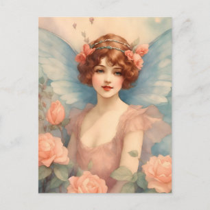 Feen im Rosengarten im Vintage-Stil Postkarte