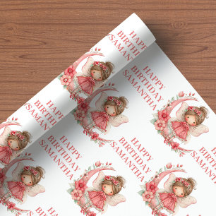 Feen-Mädchen 1. Geburtstag Magisches Rosa Floral Geschenkpapier