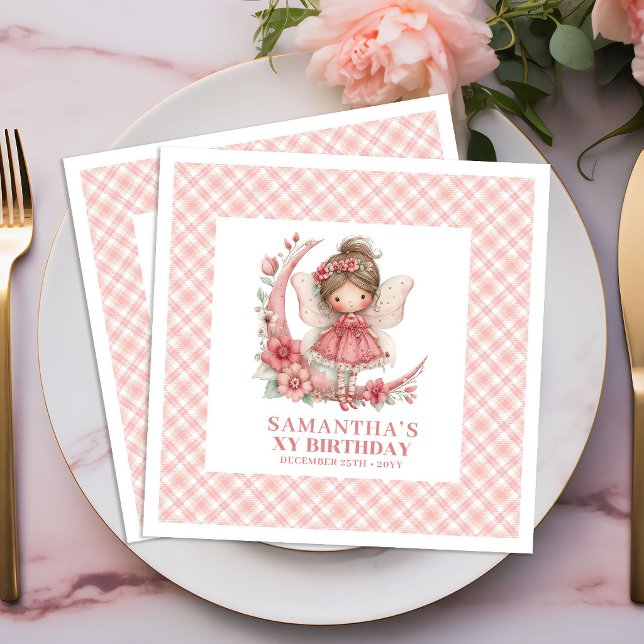 Feen-Mädchen Geburtstag Rosa Blütendruck Serviette (Fairy Girl Birthday Blush Pink Floral napkins)