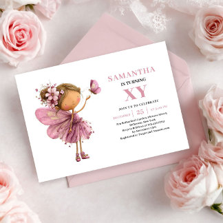 Feen-Mädchen-Geburtstags-Roségold-Blumen-Einladung Einladung