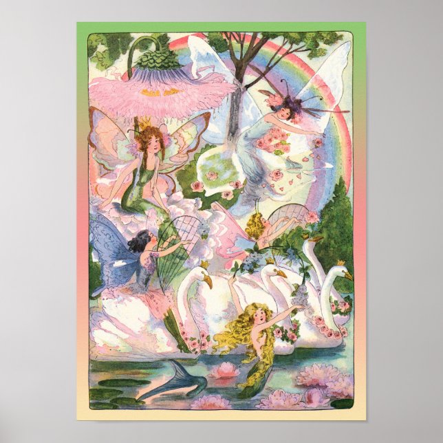 Feen, Meerjungfrauen und Schwäne drucken Poster (Vorne)