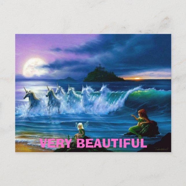 Feen-Mermaids-and-Einicorns, SEHR SCHÖN Postkarte (Vorderseite)