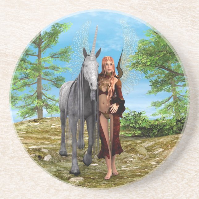Feen mit Einhorn Getränkeuntersetzer (Vorne)