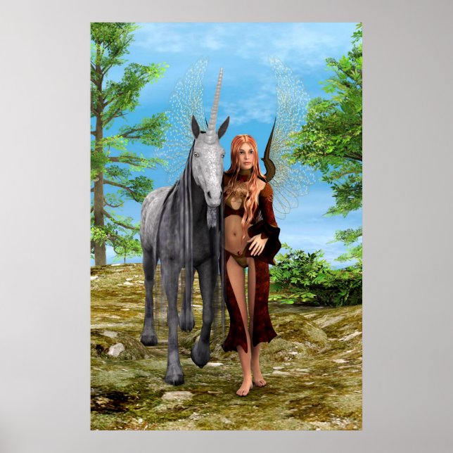 Feen mit Einhorn Poster (Vorne)