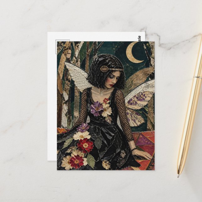 Feen-Mixed-Media-Collage Postkarte (Vorderseite/Rückseite Beispiel)