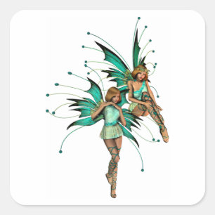 Feen-Paar-Aufkleber Quadratischer Aufkleber