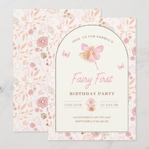 Feen-Schmetterling 1. Geburtstag Mädchen Garten-Ge Einladung