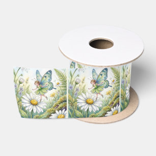 Feen-Schmetterling in einem Gänseblümchen-Garten Satinband