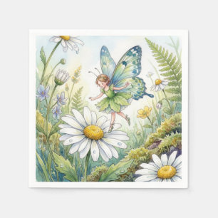 Feen-Schmetterling in einem Gänseblümchen-Garten Serviette