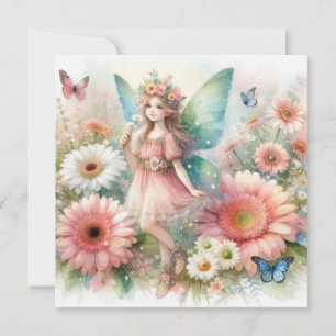 Feen und Blumen in Pastellfarben Aquarell Feiertagskarte