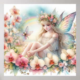 Feen und Blumen in Pastellfarben Aquarell Poster