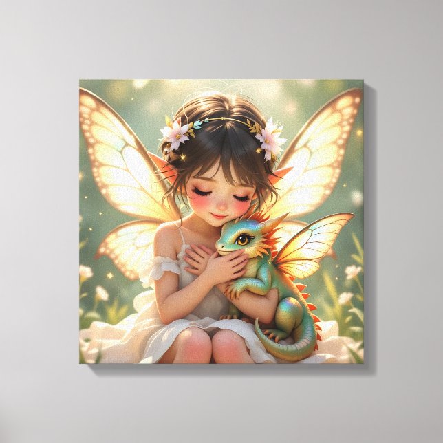 Feen und Drache | Chibi Anime Märchen Leinwanddruck (Vorderseite)